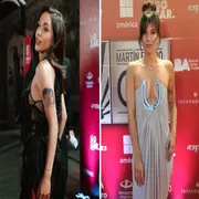 María Becerra y Gimena Accardi en la red carpet de los Martín Fierro