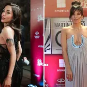 María Becerra y Gimena Accardi en la red carpet de los Martín Fierro