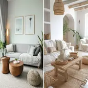 En el living minimalista cálido predominan los muebles de diseño simple y proporciones equilibradas