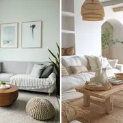 En el living minimalista cálido predominan los muebles de diseño simple y proporciones equilibradas