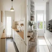 Las cocinas tipo pasillo o de dimensiones reducidas suelen ser un desafío: la falta de metros, la circulación limitada y la acumulación de objetos generan sensación de agobio.