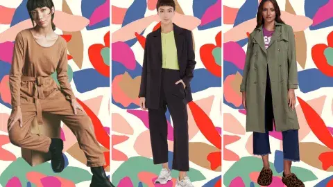 Conjunto camel, traje informal y trench, Erisa Conjunto camel, traje informal y trench, Erisa