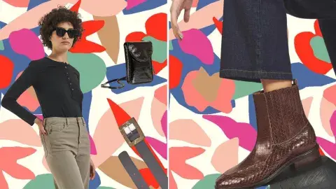 Camiseta de algodón, cinturón de cuero, porta celular y botas media caña croco croco Camiseta de algodón, cinturón de cuero, porta celular y botas media caña croco croco