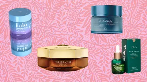 Crema hidratante con hialurónico y arginina, KALO - Abeille Royale crema de noche, GUERLAIN - Acqua biohidratante renovador Chronos, NATURA - Aceite Facial Antioxidante Reparador con 25% Squalane, BEK