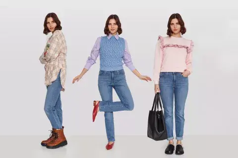 Jean (Levi´s). LOOK 1: Camisa con volado (Mila Kartei), borcegos (Regina Margherita). LOOK 2: Chaleco de punto (Fini Braun), camisa (Las Pepas), chatas (Regina Margherita). LOOK 3: Buzo con volados (Mila Kartei), zuecos con pelo (Camelia), tote bag (Mercia).  