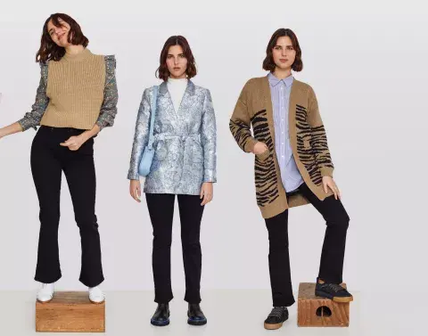 Jean (Levi´s). LOOK 1: Chaleco (Las Pepas), camisa (Mila Kartei), zapatos (Camelia). LOOK 2: Blazer (Fini Braun), top con cuello alto (Guillermina Regalado), botas (Dera), minibag (Cruz Esquivel). LOOK 3: Saco (Rapsodia), camisa (Las Pepas), zapatillas (Dera).  