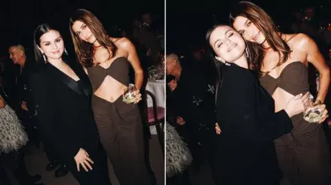 Hailey Bieber y Selena Gomez posaron juntas en el evento del Academy Museum Gala. Hailey Bieber y Selena Gomez posaron juntas en el evento del Academy Museum Gala.