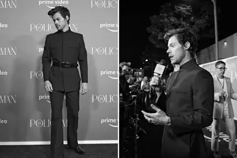 Harry Styles con su look total black. Harry Styles con su look total black.