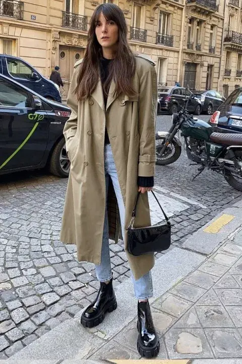 El abrigo de primavera por excelencia combinado con denim, básica negra y botitas negras. El abrigo de primavera por excelencia combinado con denim, básica negra y botitas negras.