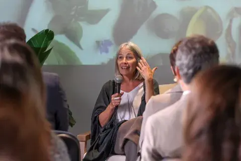 Laura di Cola en la presentación de Sin Desperdicio. Laura di Cola en la presentación de Sin Desperdicio.