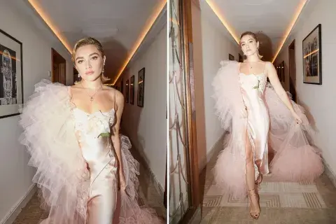 Florence Pugh previo a su paso por la alfombra roja.