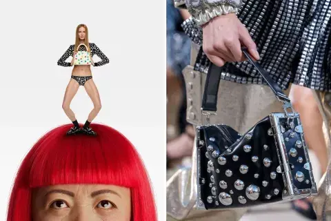 La cartera con bolas metálicas hace referencia a la obra Narcissus Garden de Yayoi.
