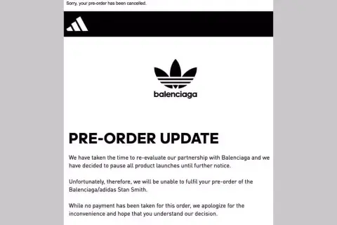 El correo electrónico que recibieron los clientes de adidas. El correo electrónico que recibieron los clientes de adidas.