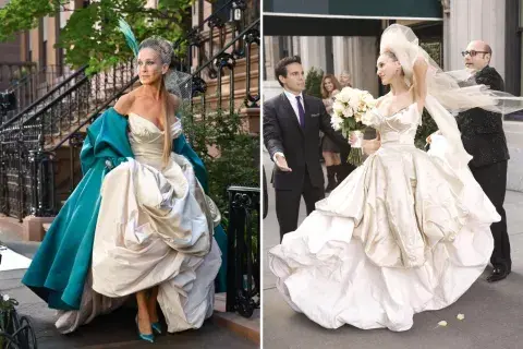 Sarah Jessica Parker con el vestido diseñado por Vivienne Westwood. Sarah Jessica Parker con el vestido diseñado por Vivienne Westwood.