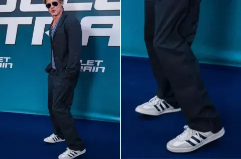 Durante el estreno de Bullet Train con zapas blancas y negras. Durante el estreno de Bullet Train con zapas blancas y negras.