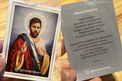La estampita de Messi, que hizo Juliana con su pareja Thomas. La estampita de Messi, que hizo Juliana con su pareja Thomas.