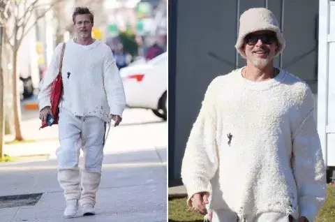 Brad Pitt en su look "osito" o cozyDaddy. Brad Pitt en su look "osito" o cozyDaddy.