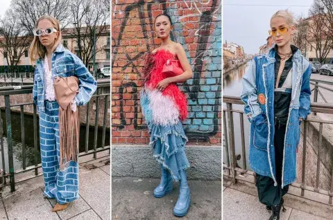 El denim fue uno de los materiales que más se vio en los looks de Milán. El denim fue uno de los materiales que más se vio en los looks de Milán.