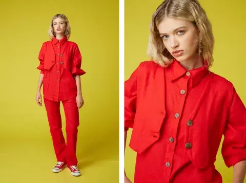 CHALECO, CAMISA Y PANTALÓN (AGUDO, $15.030, $19.266 Y $21.055), AROS (GUILLERMINA REGALADO, $2650). CHALECO, CAMISA Y PANTALÓN (AGUDO, $15.030, $19.266 Y $21.055), AROS (GUILLERMINA REGALADO, $2650).