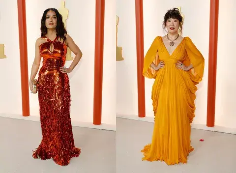 Salma Hayek Pinault y Sandra Oh brillaron con colores llamativos. Salma Hayek Pinault y Sandra Oh brillaron con colores llamativos.
