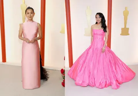 Hong Chau y Stephanie Hsu se animaron al rosa. Hong Chau y Stephanie Hsu se animaron al rosa.