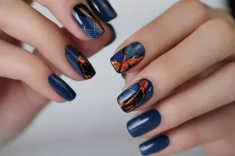 Si te copan las uñas oscuras pero con detalles de color, súper sofisticados.