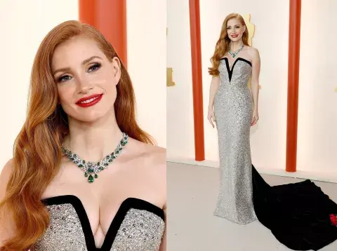 Jessica Chastain a puro brillo y una cola impactante. Jessica Chastain a puro brillo y una cola impactante.