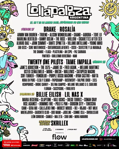 El line up completo del Lollapalooza Argentina 2023.