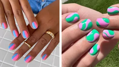 No necesitás mil esmaltes para crear un diseño divertido, podés elegir solo dos colores y combinarlos para crear distintas tramas. 