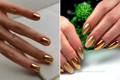 Otras de las tendencias que pisa fuerte es la de las uñas metalizadas. Plenas o combinadas, la rompen en color dorado. Otras de las tendencias que pisa fuerte es la de las uñas metalizadas. Plenas o combinadas, la rompen en color dorado.