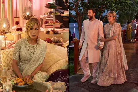 El vestido de Jennifer Aniston fue diseñado por Manish Malhotra.