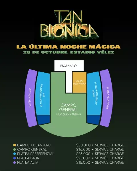El show de despedida de Tan Biónica será el 28 de octubre en el Estadio Veléz. El show de despedida de Tan Biónica será el 28 de octubre en el Estadio Veléz.