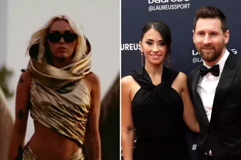 Los vestidos de Miley Cyrus y Anto Roccuzzo. Los vestidos de Miley Cyrus y Anto Roccuzzo.