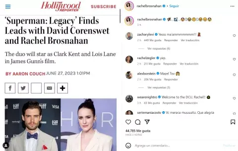 La alegría de Rachel Brosnahan al ser elegido como la nueva Lois Lane. La alegría de Rachel Brosnahan al ser elegido como la nueva Lois Lane.
