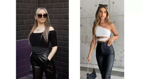 ¿Receta para un alto look? Pantalón engomado tiro alto y un crop top. ¿Receta para un alto look? Pantalón engomado tiro alto y un crop top.