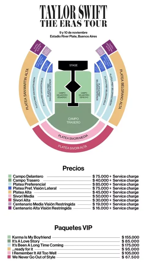 La lista de precios de las entradas para Taylor Swift. La lista de precios de las entradas para Taylor Swift.