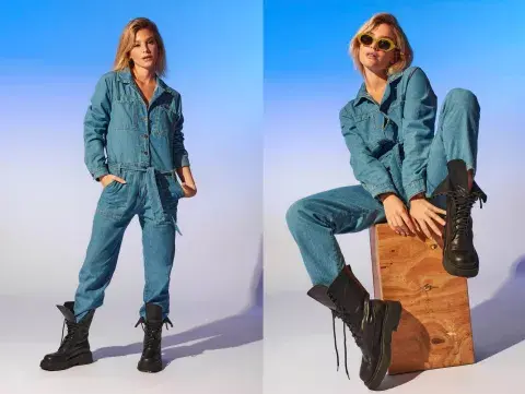 El overol de denim, un clásico de clásicos. El overol de denim, un clásico de clásicos.