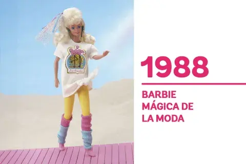 1988 Con las calzas y remera XL (que hoy vuelven a ser tendencia), "Barbie mágica de la moda", es otro icono de la década. 1988 Con las calzas y remera XL (que hoy vuelven a ser tendencia), "Barbie mágica de la moda", es otro icono de la década.