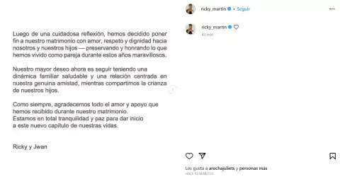 Ricky Martin anunció que se separa de su marido Jwan Yosef. Ricky Martin anunció que se separa de su marido Jwan Yosef.