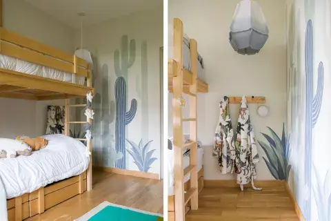 el cuarto de sus hijos Lo armó con camas cucheta (Ukelele) y alfombras de colores (Elementos Argentinos). el cuarto de sus hijos Lo armó con camas cucheta (Ukelele) y alfombras de colores (Elementos Argentinos).
