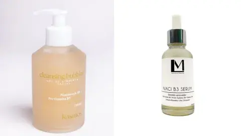 Izquierda: Cleansing Bubbles - Gel de Limpieza Facial (Kosmos) Derecha: Niaci B3 Re/Set Serum (Laboratorio Molecular) - 