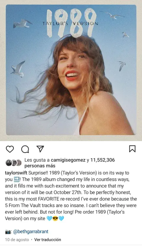 El anuncio de la cantante sobre 1989; su próximo relanzamiento El anuncio de la cantante sobre 1989; su próximo relanzamiento