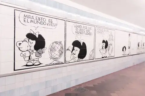 La tira Mafalda, presente en el subte porteño. La tira Mafalda, presente en el subte porteño.