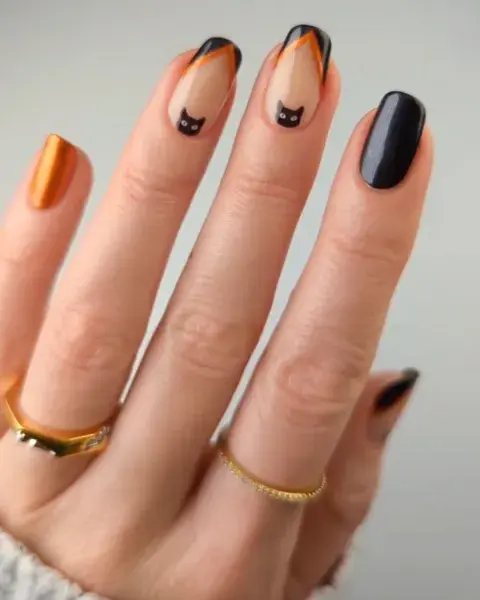 Jugando con diseños difererentes, las uñas en colore pleno se combinan con un diseño de gatitos que es genial. Jugando con diseños difererentes, las uñas en colore pleno se combinan con un diseño de gatitos que es genial.