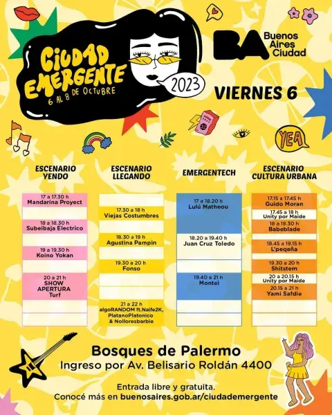 Line up de Ciudad Emergente 2023 - Día 1. Line up de Ciudad Emergente 2023 - Día 1.