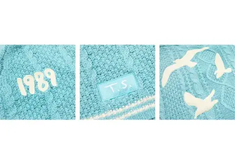 Los detalles del cardigan de Taylor Swift. Los detalles del cardigan de Taylor Swift.