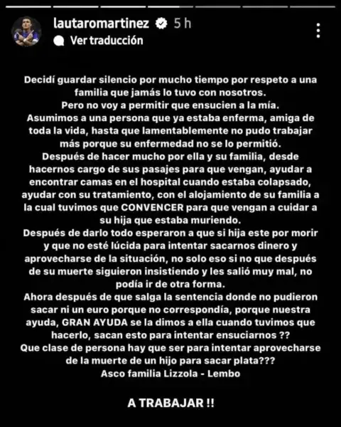 El descargo de Lautaro Martínez tras la decisión de la justicia. El descargo de Lautaro Martínez tras la decisión de la justicia.