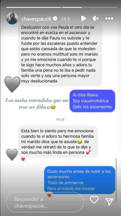 Paula Chaves: cuál es su particular fobia que la llevó a tener un conflicto con una fan. Paula Chaves: cuál es su particular fobia que la llevó a tener un conflicto con una fan.