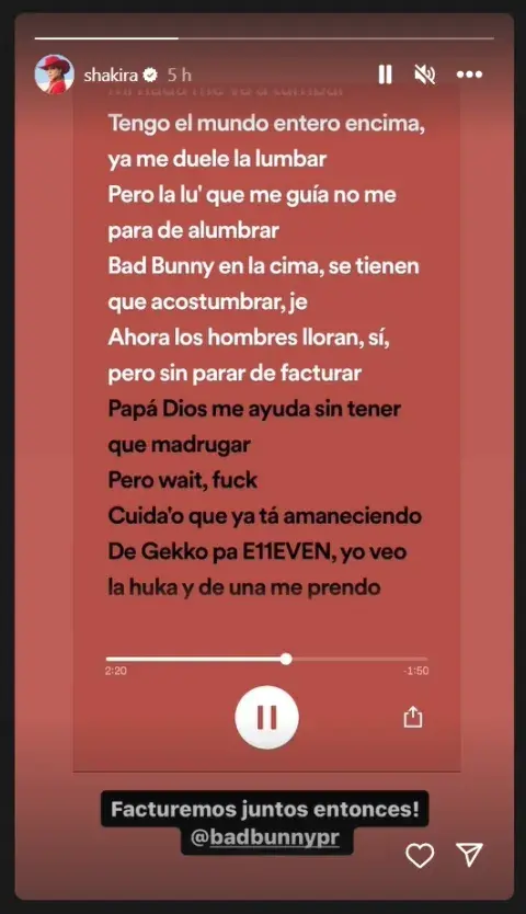 La respuesta de Shakira a Bad Bunny por su "palito" en su nuevo disco. La respuesta de Shakira a Bad Bunny por su "palito" en su nuevo disco.