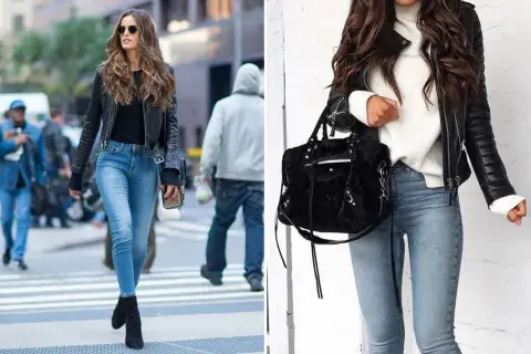 Ideal para estos días de climas locos, el skinny jeans con remera suelta y campera de cuero es un fuego. Ideal para estos días de climas locos, el skinny jeans con remera suelta y campera de cuero es un fuego.